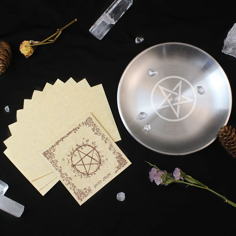Pagan Pentagram Altar Plate – Metal Ritual Tray for Crystals, Jewelry, Candle and Incense Holder, Witchcraft Supply Essential
