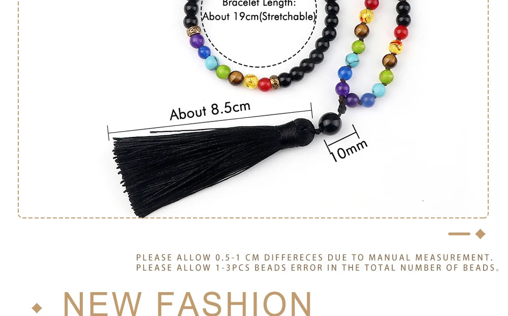 🌑 Black Onyx & 7 Chakra Mala: Shiny/Matte 108 Bead Necklace & Wrap Bracelet – Grounding, Protection & Anxiety Relief Meditation Rosary