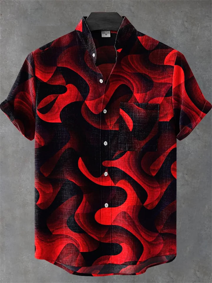 🐍 The Serpent & Solstice Art Edition: Premium Men’s Organic Linen Shirt – High-Definition Snake & Sacred Tree Illustration, Vintage Sun Graphic, Breathable Short-Sleeve Casual Button-Down