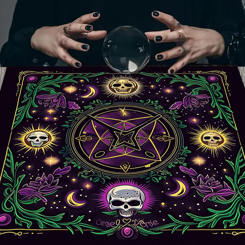 🃏 Purple Skull Array Tarot Tablecloth – Gothic Witchcraft Divination Altar Cloth for Tarot Readings, Occult Events & Dark Party Decor