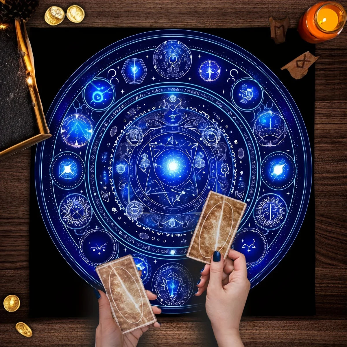 🃏 VIKAMA Mystic Tarot Table Mat – Astrology Altar Cloth & Themed Party Tabletop Decor for Witchy Home Styling