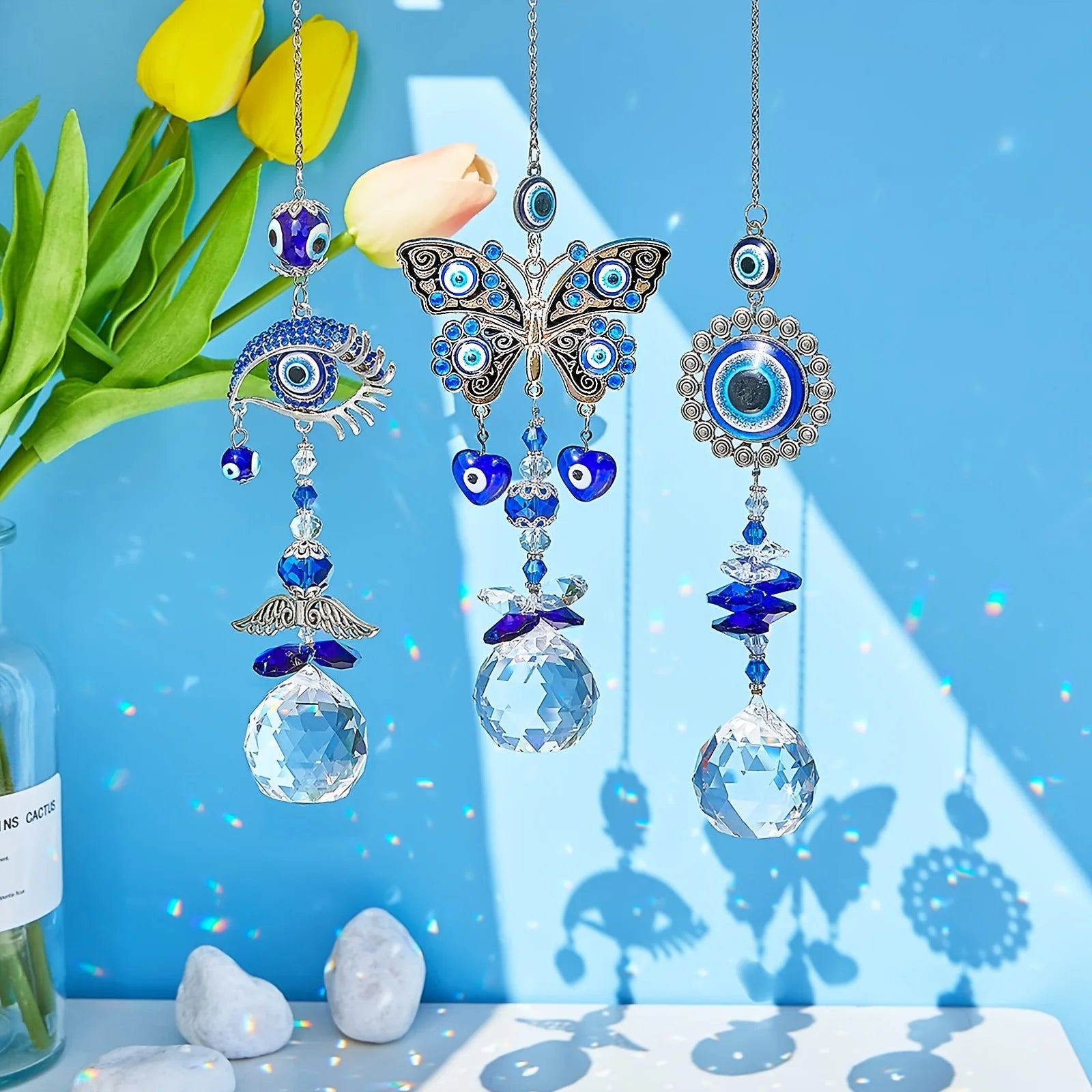 🧿 1Pc Evil Eye Suncatcher with Crystal Prism Balls – Window Hanging Sun Catcher & Rainbow Maker for Home, Garden & Car Decor | Free Shipping