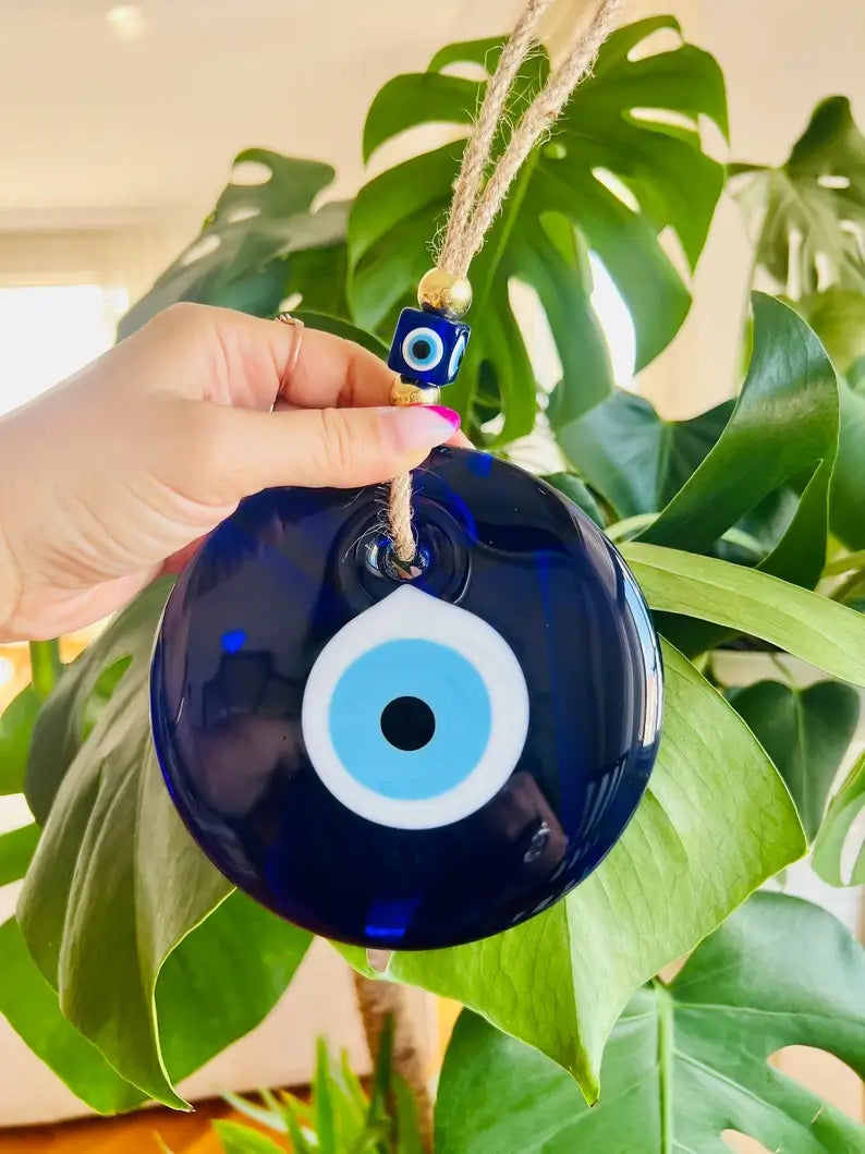 🧿 Evil Eye Wall Hanging – Glass Blue Eye Charm | Turkish Home Decor for Protection & Good Luck | Thoughtful Home Gift | Free Shipping