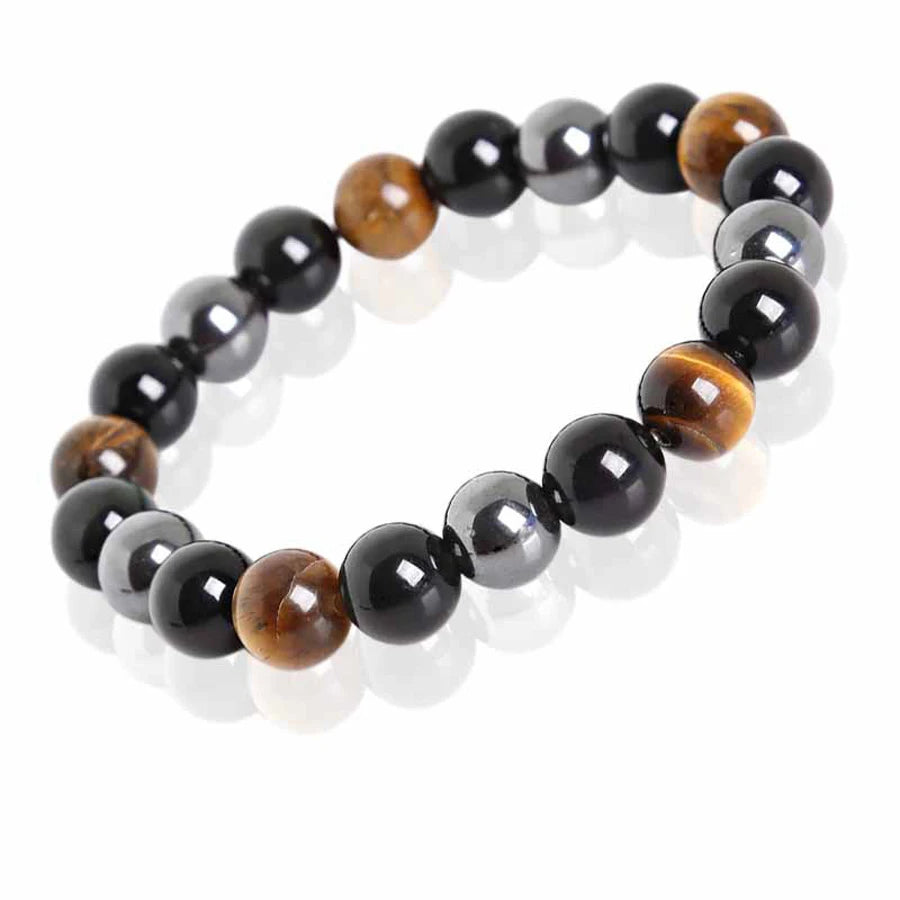 🛡️ Triple Protection "Soul Shield" Magnetic Bracelet: Natural Black Obsidian, Hematite & Tiger Eye – Health, Wealth & Negative Energy Blocker for Men & Women (Pulsera Hombre)