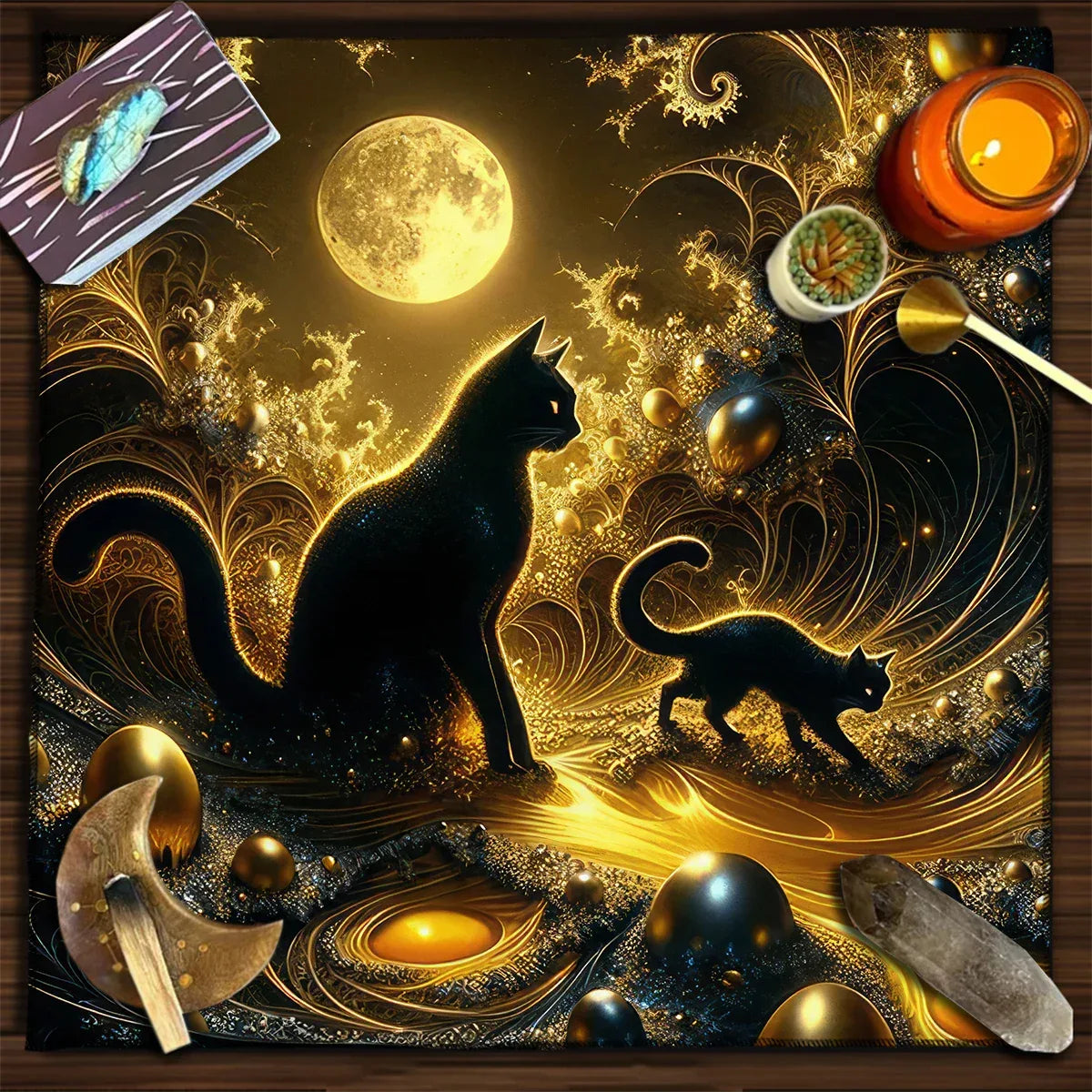 🐾Esoteric Black Cat Tarot Tablecloth | Star Moon Waterproof Dining Table Decor & Accessories – Ritual Altar Theme Decor YLB-15