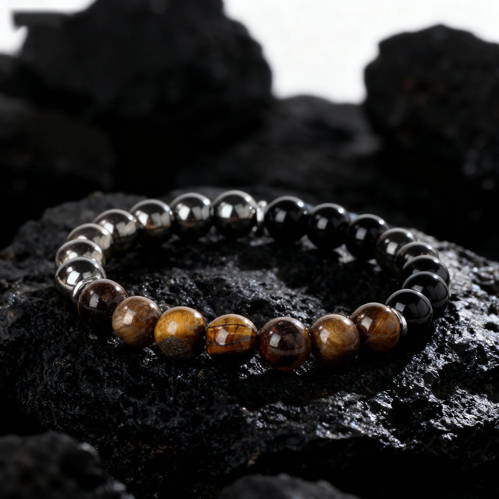 ✨ Classy Autumn & Winter Jewelry – Blue & Yellow Hematite Tiger’s Eye Bracelet – Unique Natural Stone Accessory for Family Banquets