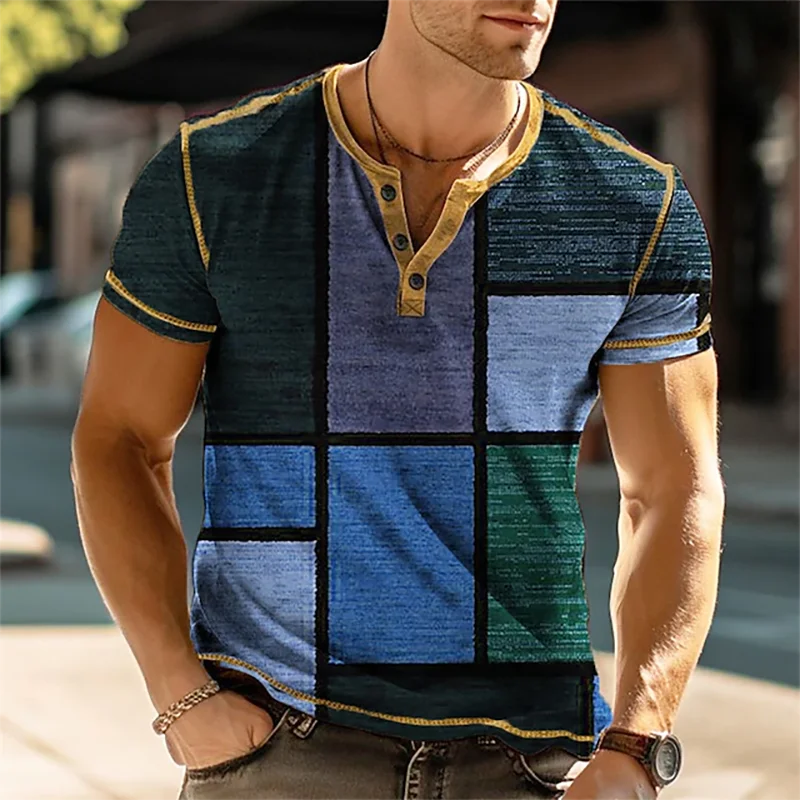 🧱 The Geometric 3D Block Masterpiece: Premium Men's Oversized Vintage Shirt – High-Definition 3D Digital Print, Breathable Short-Sleeve Button-Down, and Sophisticated Streetwear Silhouette