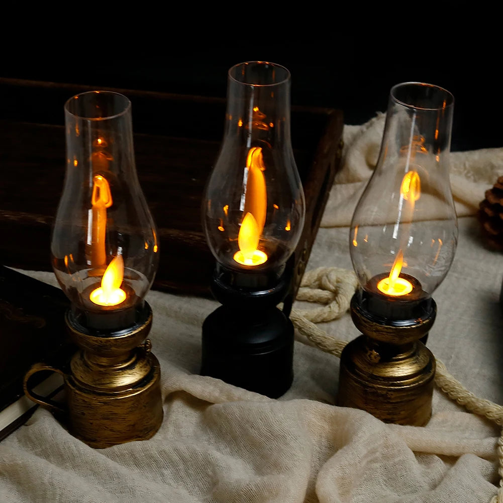 🕯️ Vintage Kerosene Lamp LED Flameless Candle – Antique Style Battery Operated Decoration Lamp for Halloween & Home Ambiance