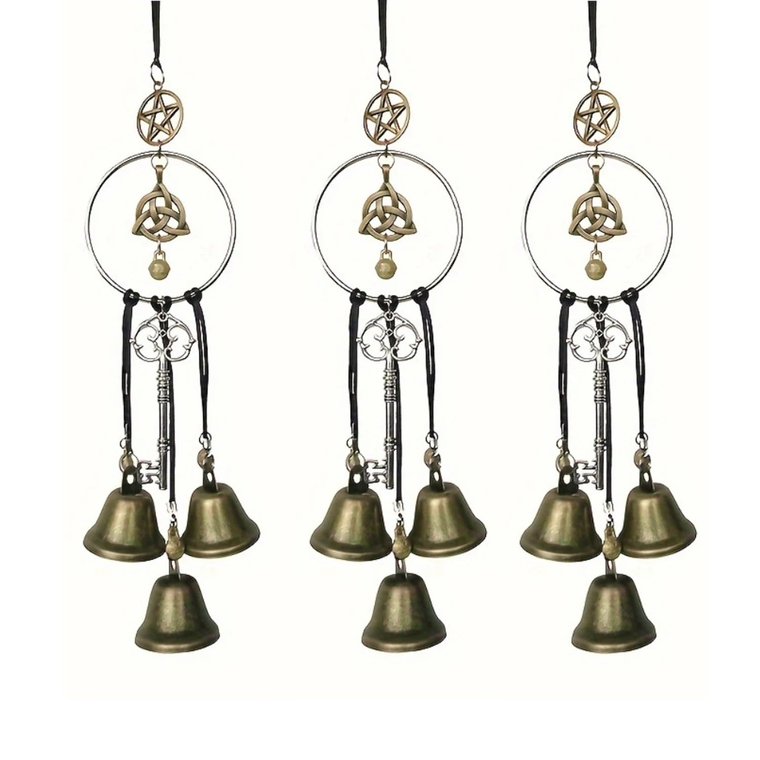 Witch Bell Wind Chime – Handmade Wicker Doorknob Hanging Decor with Protective Blessings for Home Harmony 3g-3gld-0739
