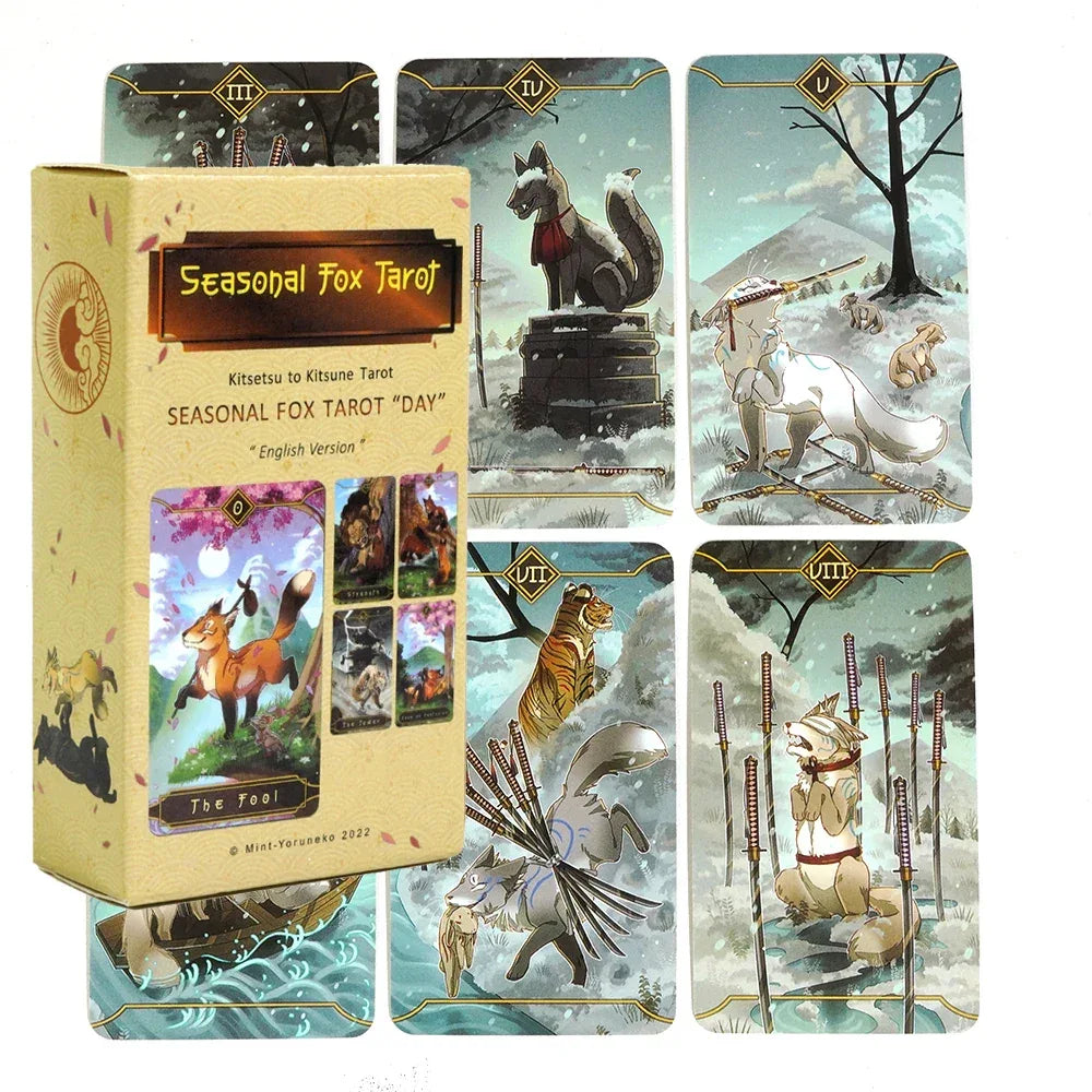 🦊 Seasonal Fox Tarot Deck – 78 Cards English Version | Kitseysu to Kitsune | Beginners' Friendly | Beautiful Gift Edition
