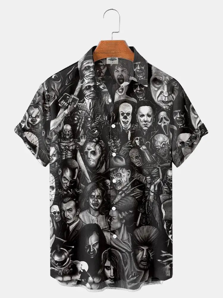 ✨ The Cinematic Nightmare Edition: Premium Men’s Horror Movie 3D Printed Shirt – High-Definition Slasher &amp; Supernatural Graphic, Designer Summer Hawaiian Fit, Breathable Quick-Dry Short-Sleeve, and Sophisticated Urban-Gothic