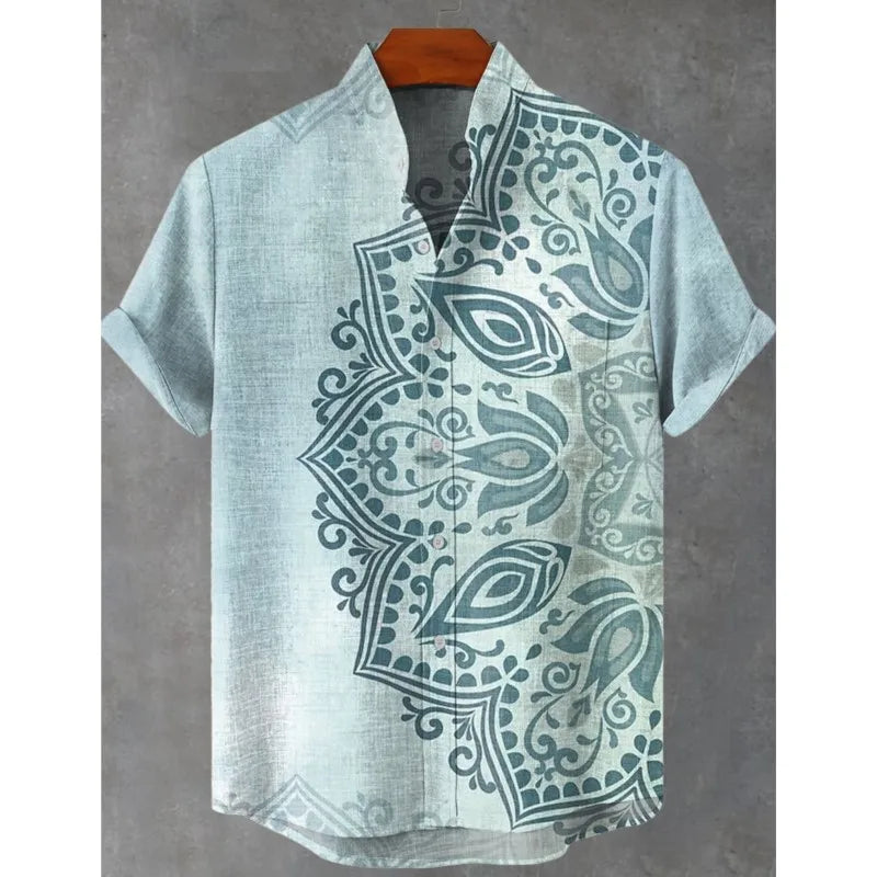 🌍 The Ancestral Totem Heritage Edition: Premium Men’s Retro African Tribal Shirt – High-Definition Digital Print, Breathable Organic Cotton-Linen Blend, and Sophisticated Street-Trend Button-Down