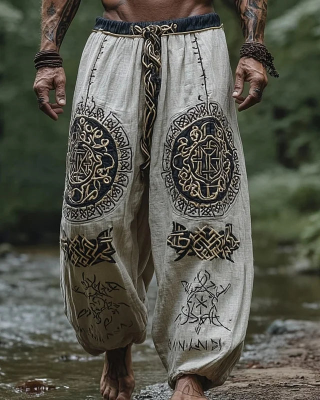 🃏 Men’s Retro Viking Celtic Skeleton 3D Printed Drawstring Pants – Casual Straight-Leg Summer Beach Pants, Plus Sizes S–5XL D81PHG259162373