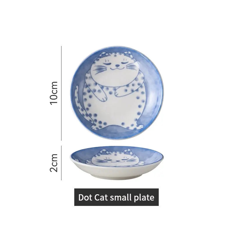 🍥 Japanese Style Ceramic Dessert Sauce Dish – Creative Cute Cartoon Lucky Cat Pattern | Water Drop Shape Fruit &amp; Sushi Plates | Free Shipping 2x10cm A