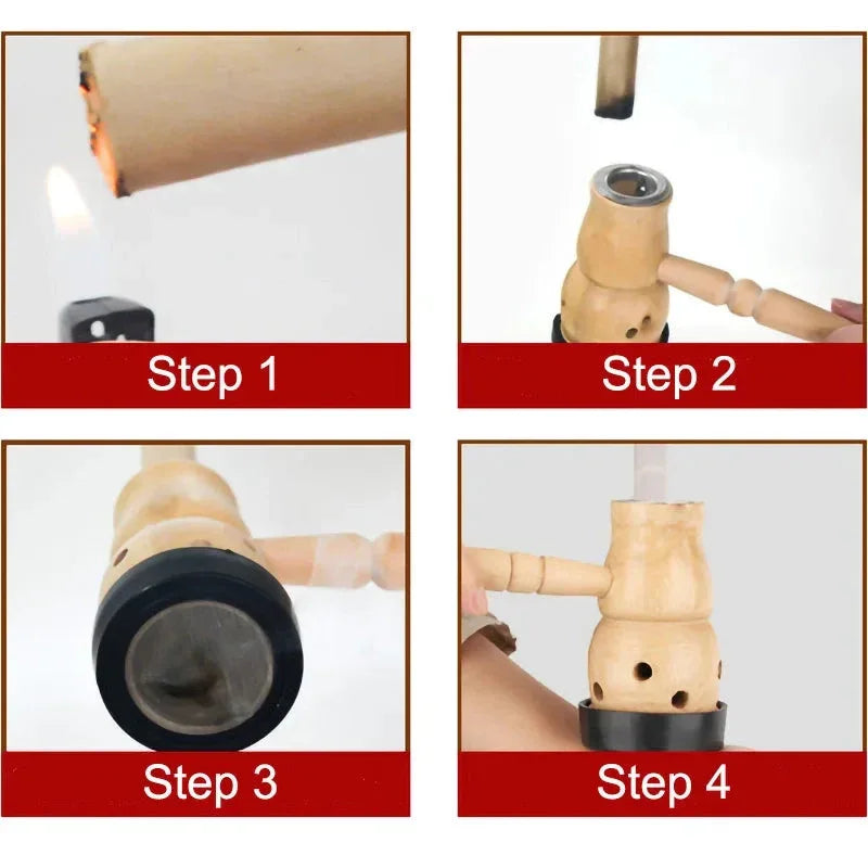 Jade Moxibustion Tool Handle Gourd Moxa Roll Burner – Natural Aspen Wood Warm Body Massage with Chinese Herbal Medicine for Meridian Penetration﻿