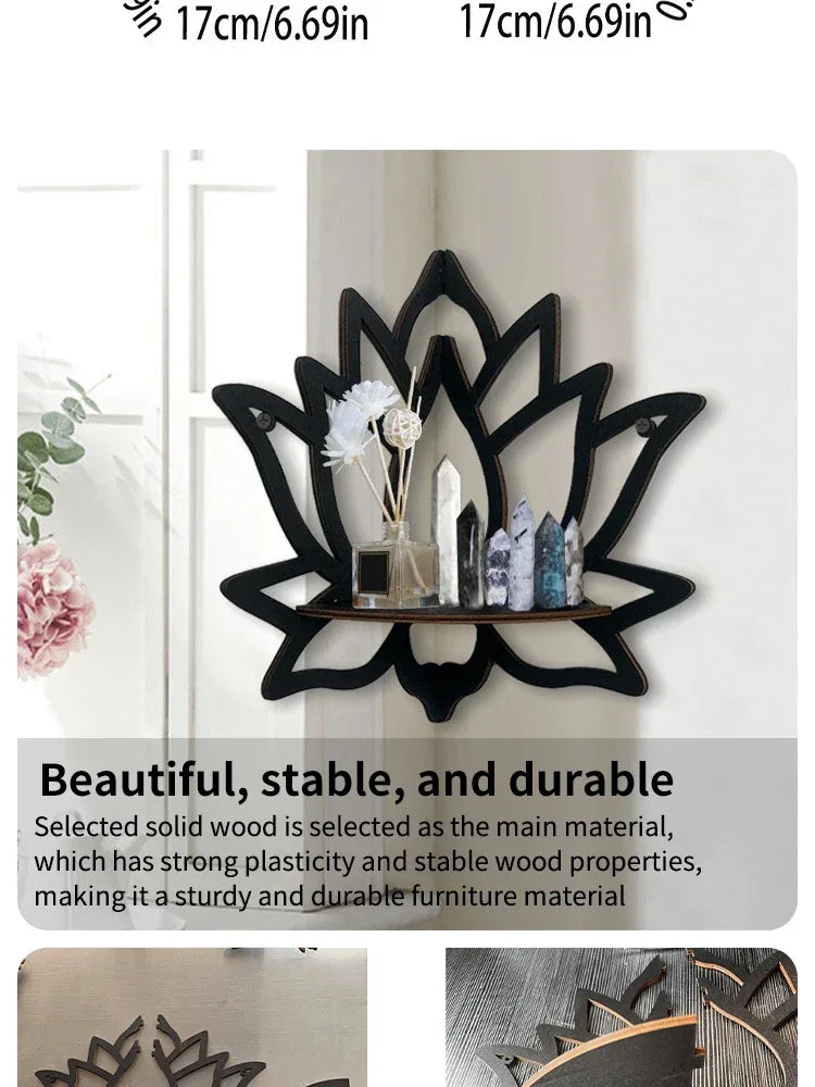 Wooden Lotus Aromatherapy Organizer – Hollow Decorative Rack with Essential Oil & Candle Holder for Wall-Mounted Corner Spaces