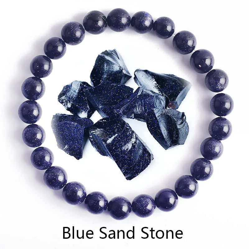 ✨ Natural Stone Protection Bracelet – Dragon Blood Beads, Quartz & Onyx Stretch Jewelry for Men & Women – Healing Reiki & Yoga Energy Bracelet 30 Blue Sand Stone