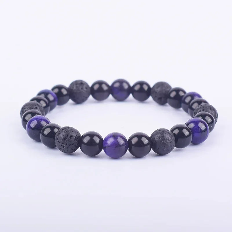 ✨ Magnetic Hematite, Tiger Eye & Obsidian Bracelet – Triple Protection Health Care Stainless Steel Bangle – Perfect Weight Loss Gift for Men & Women 24purple tiger eye