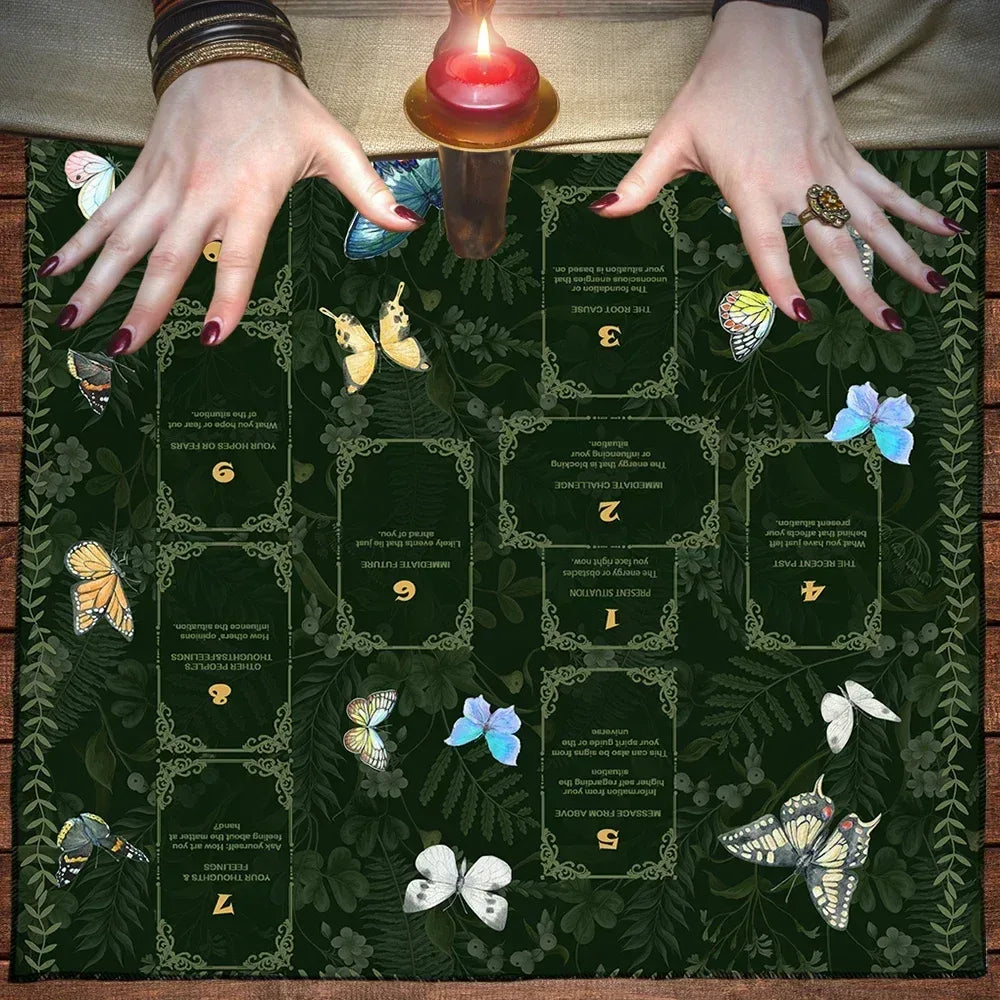 🔮Golden Celtic Cross Tarot Tablecloth – Elegant Polyester Altar Cloth Featuring Iconic Celtic Cross, Moon, Stars, and Floral Motifs HDS-2508241021
