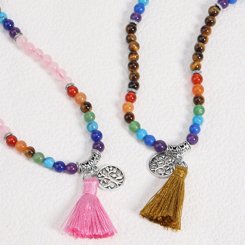 📿 108 Bead Rose Quartz & Tiger Eye Mala: 7 Chakra Healing Wrap Bracelet & Necklace – Heart Healing, Confidence & Meditation Prayer Beads