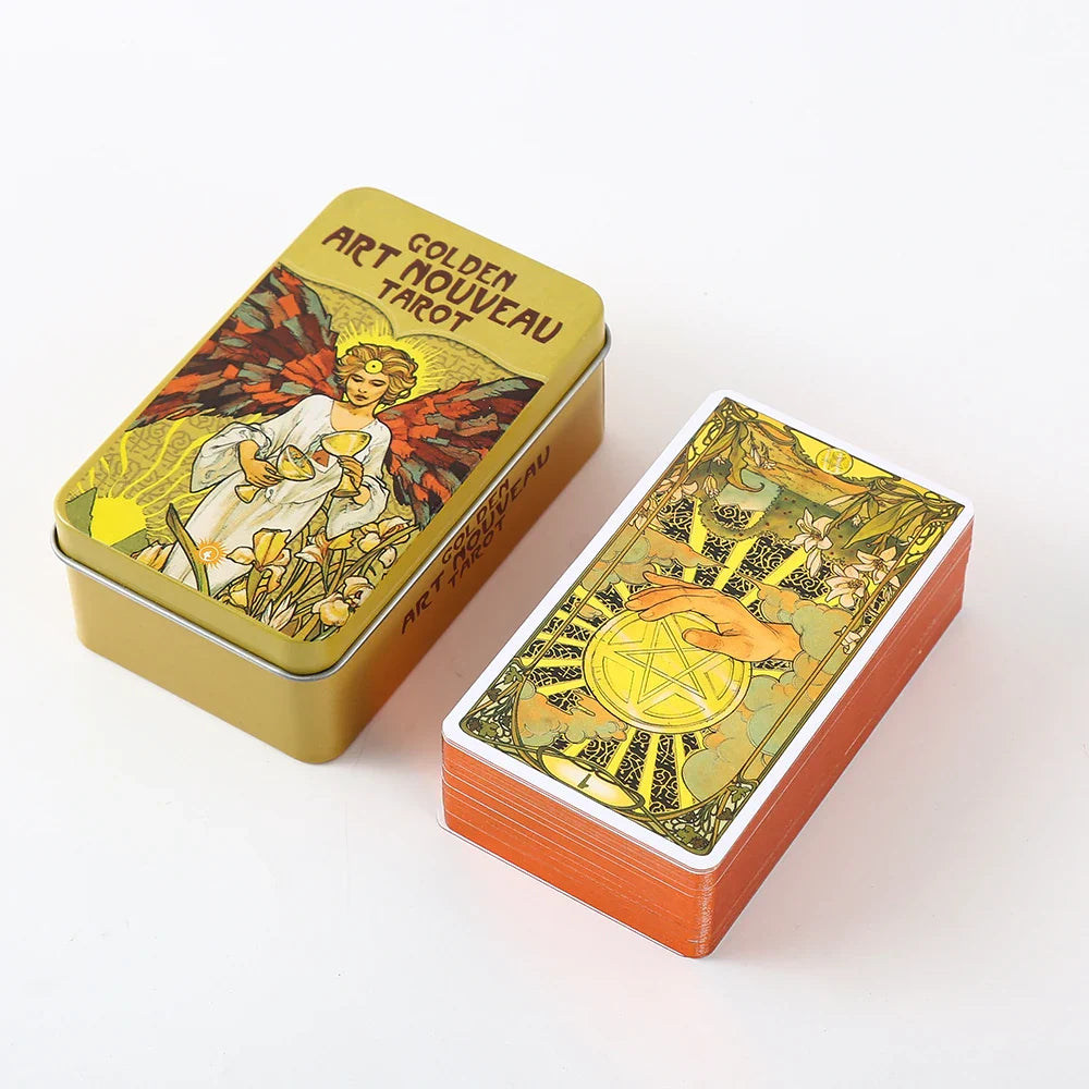 New Hot Tarot Cards – 78-Card Vintage Deck with Green-Plated Edges in Metal Tin Box (10×6 cm) & Paper Manual for Divination Board Games THTC03