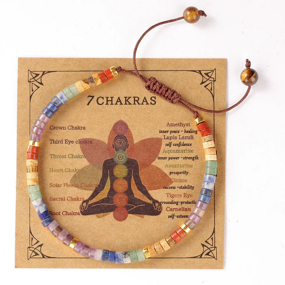 ✨ 7 Chakras Crystal Bead Bracelet – Meditation & Yoga Healing Stone Bracelet for Women – Purple Anxiety Relief Bangle, Perfect Gift