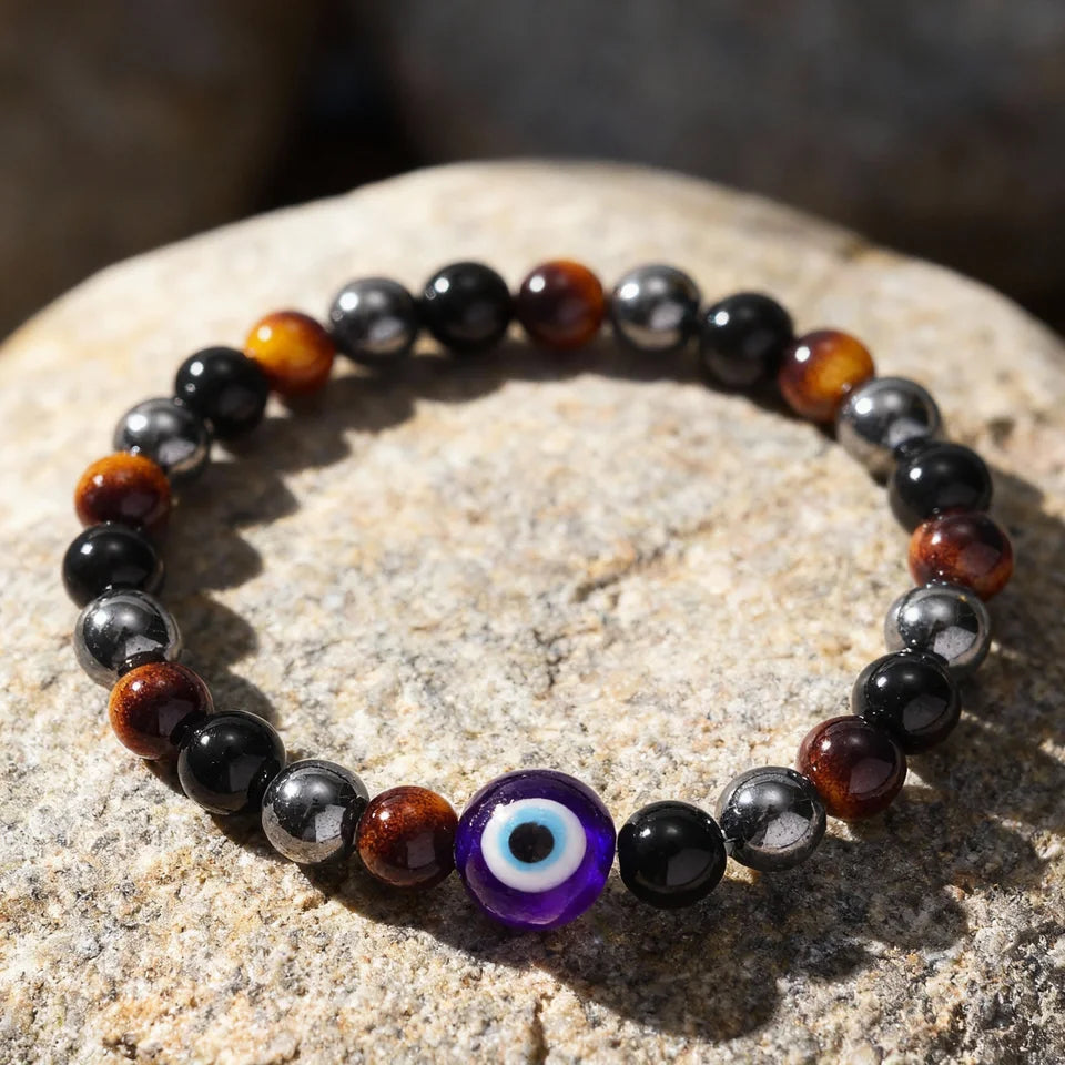 ✨ Neo-Gothic Fall Jewelry – Black Tiger’s Eye, Hematite & Onyx Evil Eye Bracelets – Unique Natural Stone Family Gifts for Christmas