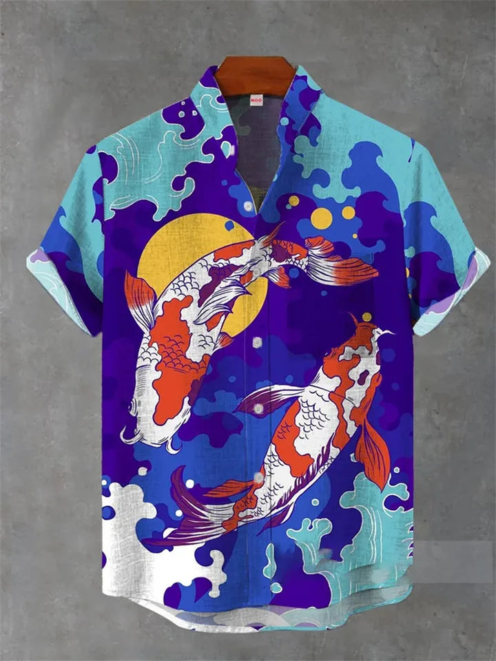 🏝️ The Tropical 3D Masterpiece: Men’s Premium Hawaiian Linen Shirt – High-Definition 3D Artistic Print, Short-Sleeve Casual Button-Down with Classic Lapel, and Ultra-Breathable Summer Fabric