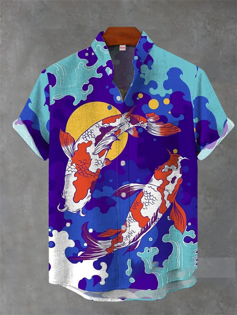 🏝️ The Tropical 3D Masterpiece: Men’s Premium Hawaiian Linen Shirt – High-Definition 3D Artistic Print, Short-Sleeve Casual Button-Down with Classic Lapel, and Ultra-Breathable Summer Fabric SFQQQD055