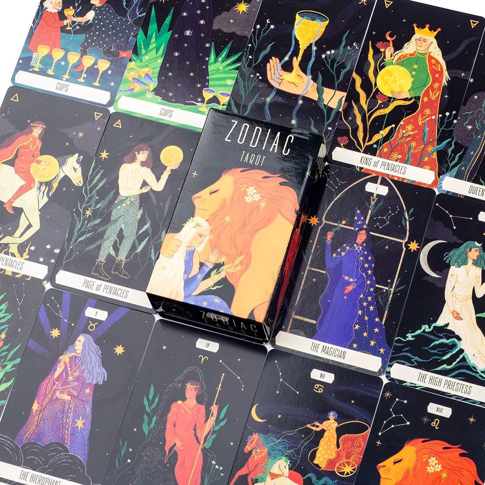 Zodiac Tarot – 78-Card Deck with 128-Page Guidebook, Divinatory Path Under the Stars for Family Gatherings & Board Games (10.3×6 cm)
