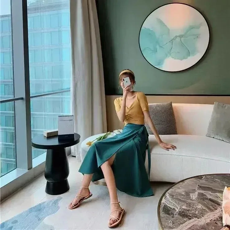 🌟 Summer Beach Floral Skirt for Women Cotton High Waist Wrap Maxi Skirt Long with Side Slit & Tie Detail Boho Style Design﻿