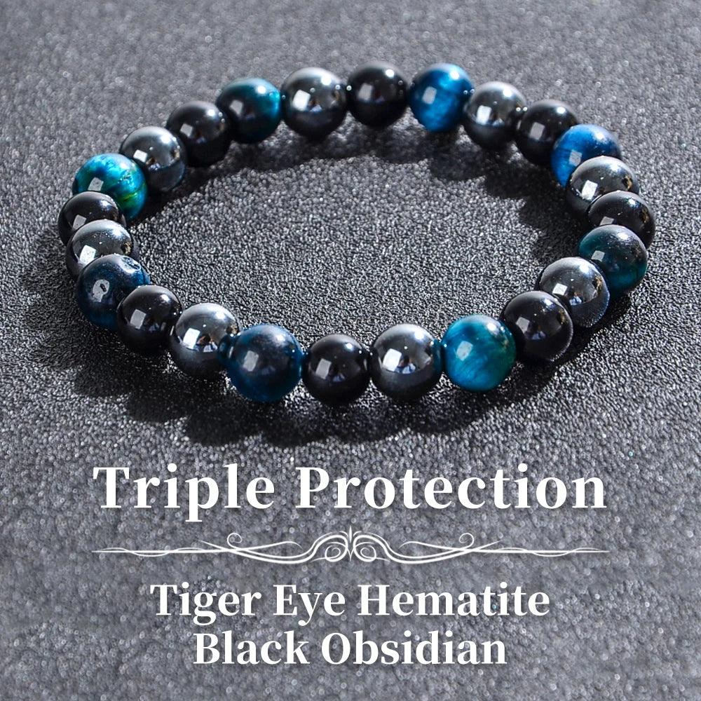🛡️ The "Azure Guardian" Triple Protection Bracelet: Blue Malachite, Obsidian & Hematite Shield Style-A