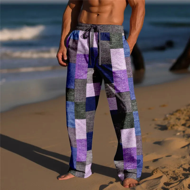 ✨ The Modern Heritage 3D Color-Block Plaid Resort Pants: Premium Men's Straight-Leg Summer Beach Trousers – High-Definition Graphic Design, High-Tension Elastic Waist, and Inclusive Sizing (Up to 6XL) D16PHH25218210910