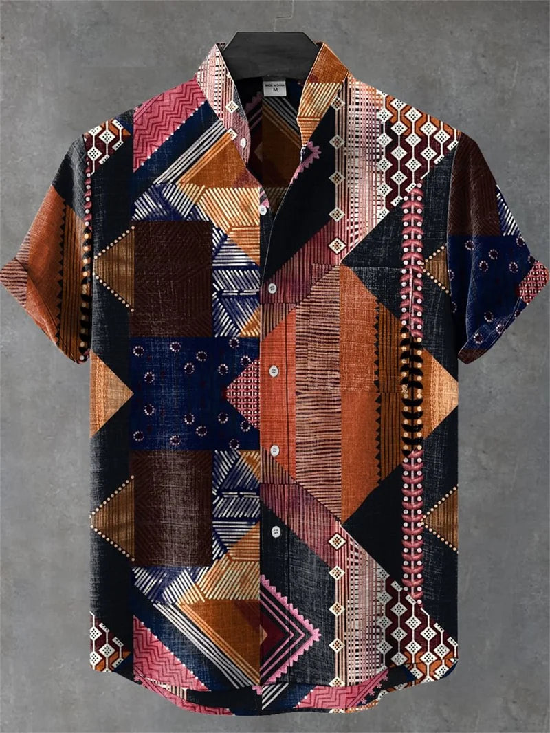 🐍 The Serpent & Solstice Art Edition: Premium Men’s Organic Linen Shirt – High-Definition Snake & Sacred Tree Illustration, Vintage Sun Graphic, Breathable Short-Sleeve Casual Button-Down FX841