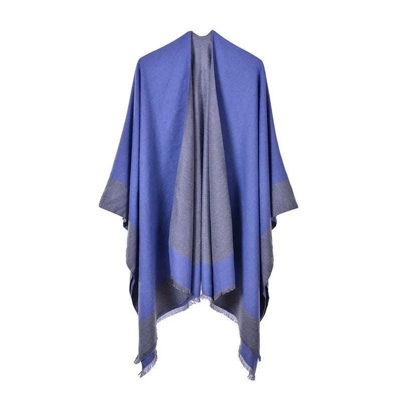 Winter Fashion Poncho Women Capes Scarf Imitation Cashmere Ladies Scarves Warm Shawls Wraps Woman Ponchos Bufanda Mujer Foulard One Size 4-blue