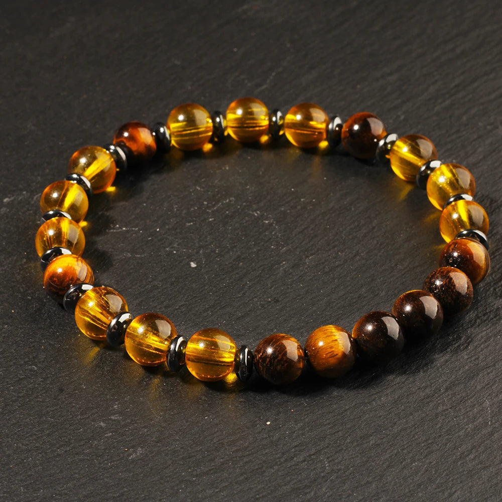 💰 Money Bracelets for Women and Men – Natural Citrine & Tiger's Eye Stone Beaded Bangles | Healing Energy Jewelry | Perfect Gift for Sister and Mom