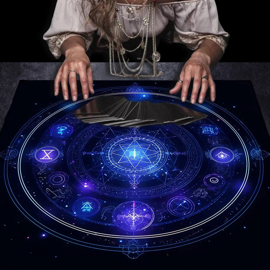 🌌Divination With Tarot Tablecloth | Cosmic Star Astrology Decorated Altar Cloth – Rune & Astrology Oracle Board Game Mat