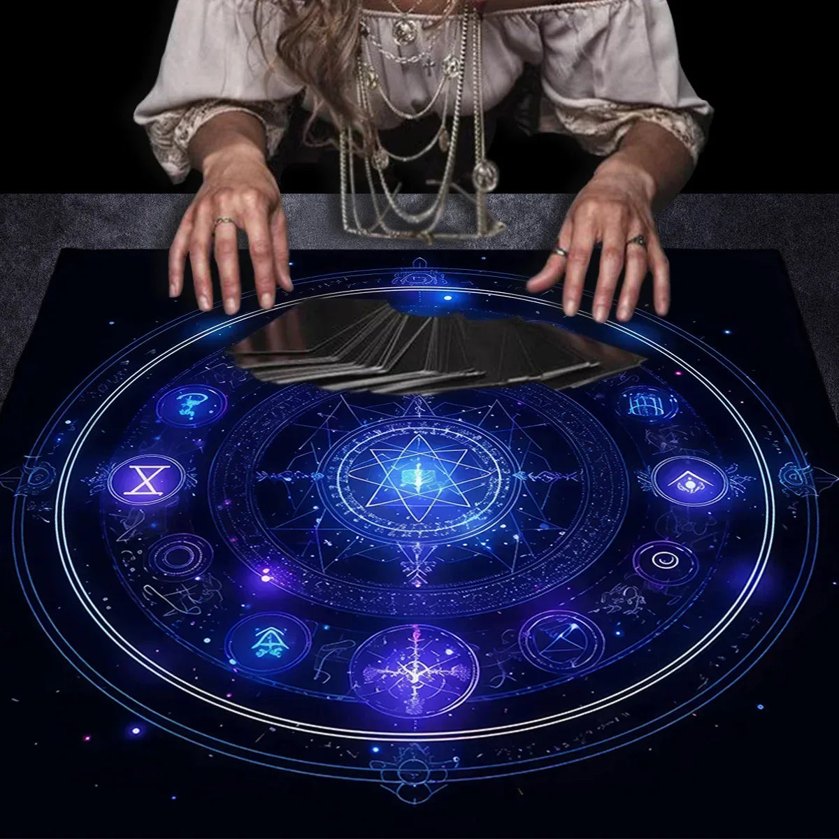 🌌Divination With Tarot Tablecloth | Cosmic Star Astrology Decorated Altar Cloth – Rune & Astrology Oracle Board Game Mat