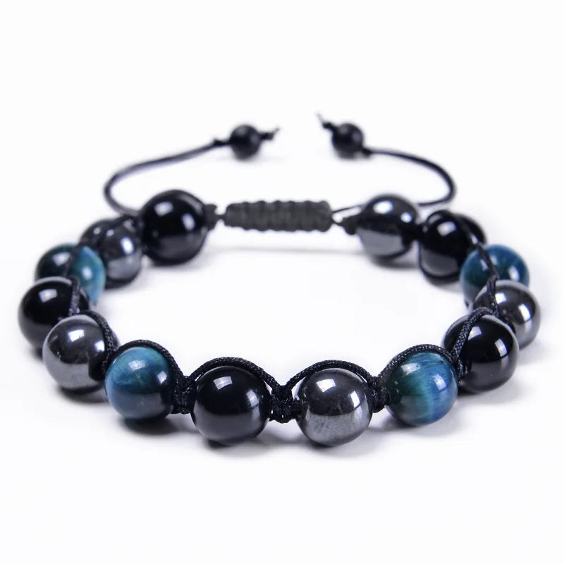 🛡️ Triple Protection Bracelet: Tiger Eye, Black Obsidian & Hematite 8mm Beads – Ultimate Energy Shield, Grounding & Healing Crystal Bangle for Men & Women Bead Bracelet-11