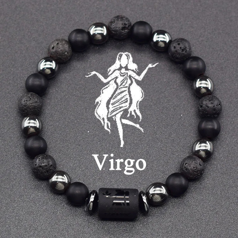 ✨ 12 Zodiac Constellation Sign Bracelet – Real Natural Tiger Eye Stone Bead – Leo & Taurus Charm Couple Jewelry for Men & Women 21 Virgo 8 mm Beads