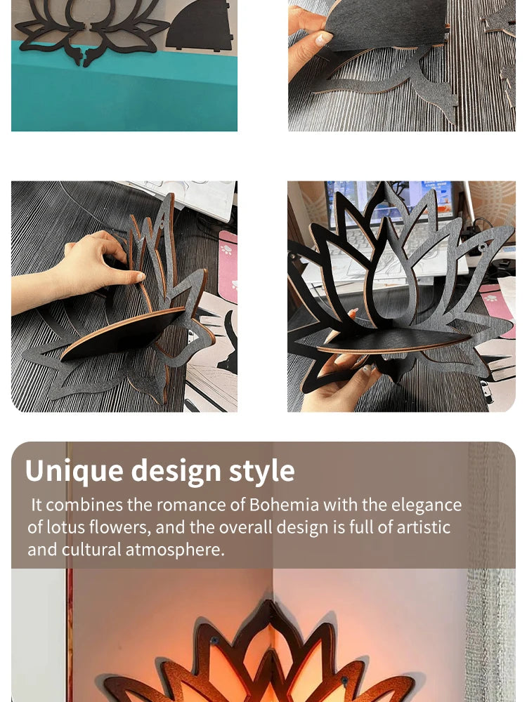 Wooden Lotus Aromatherapy Organizer – Hollow Decorative Rack with Essential Oil & Candle Holder for Wall-Mounted Corner Spaces