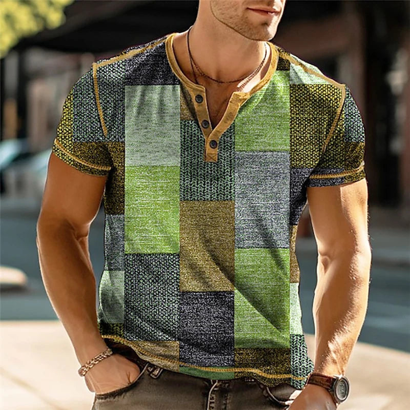 🧱 The Geometric 3D Block Masterpiece: Premium Men's Oversized Vintage Shirt – High-Definition 3D Digital Print, Breathable Short-Sleeve Button-Down, and Sophisticated Streetwear Silhouette