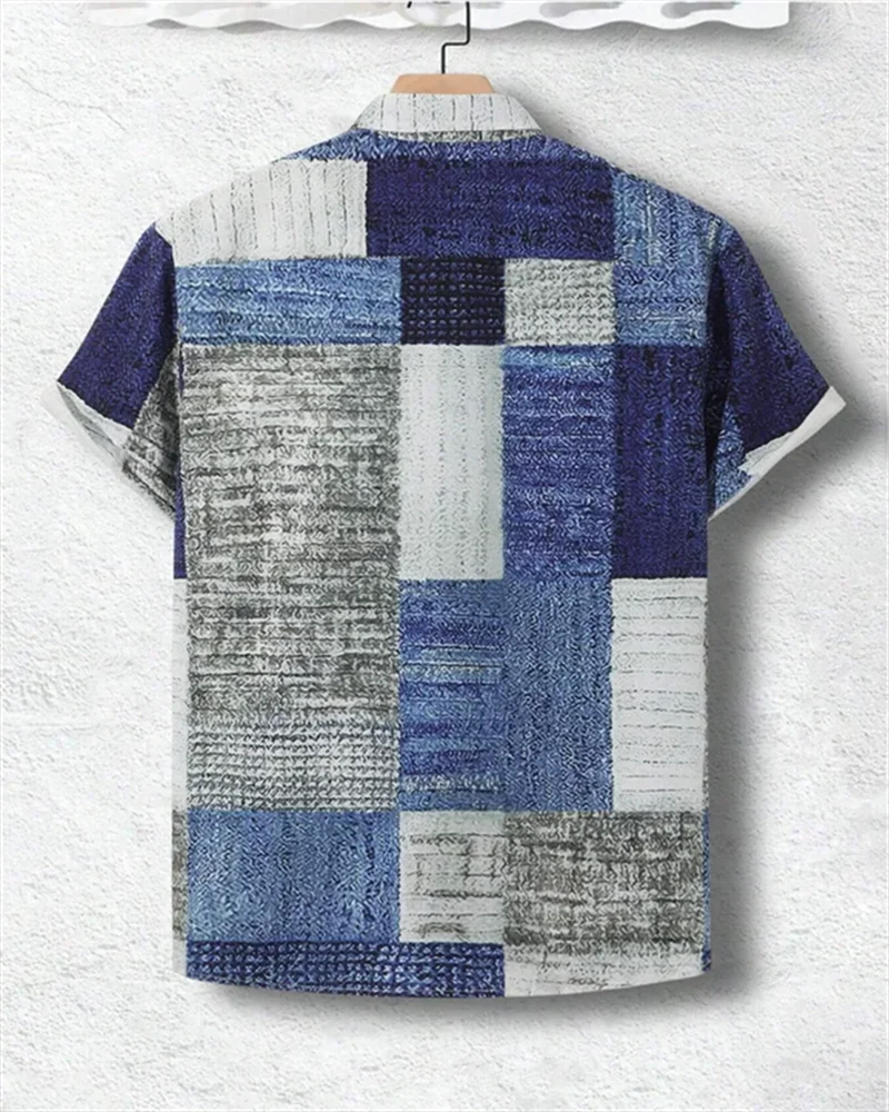 🎨 The Geometric 3D Block Masterpiece: Premium Men's Color-Block Hawaiian Shirt – High-Definition Digital Print, Breathable Short-Sleeve Button-Down, and Inclusive Oversized Silhouette (Up to 5XL)