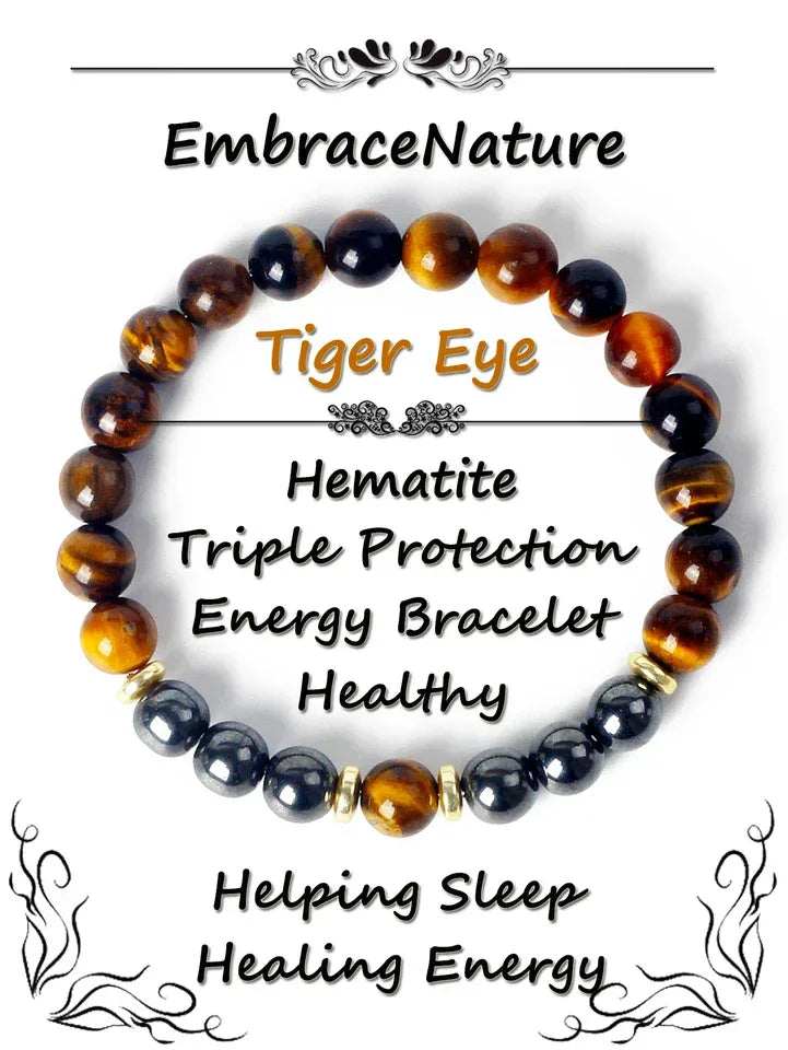 ✨ Tiger Eye & Hematite Beaded Bracelet – Courage, Protection & Grounding Energy – Natural Stone Healing Jewelry for Strength & Balance