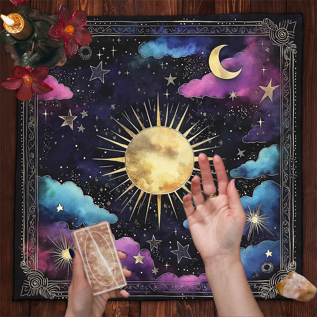🃏 Sun & Moon Astrology Tarot Tablecloth – Celestial Altar Cloth for Witchy Tarot Readings, Divination & Mystic Home Decor