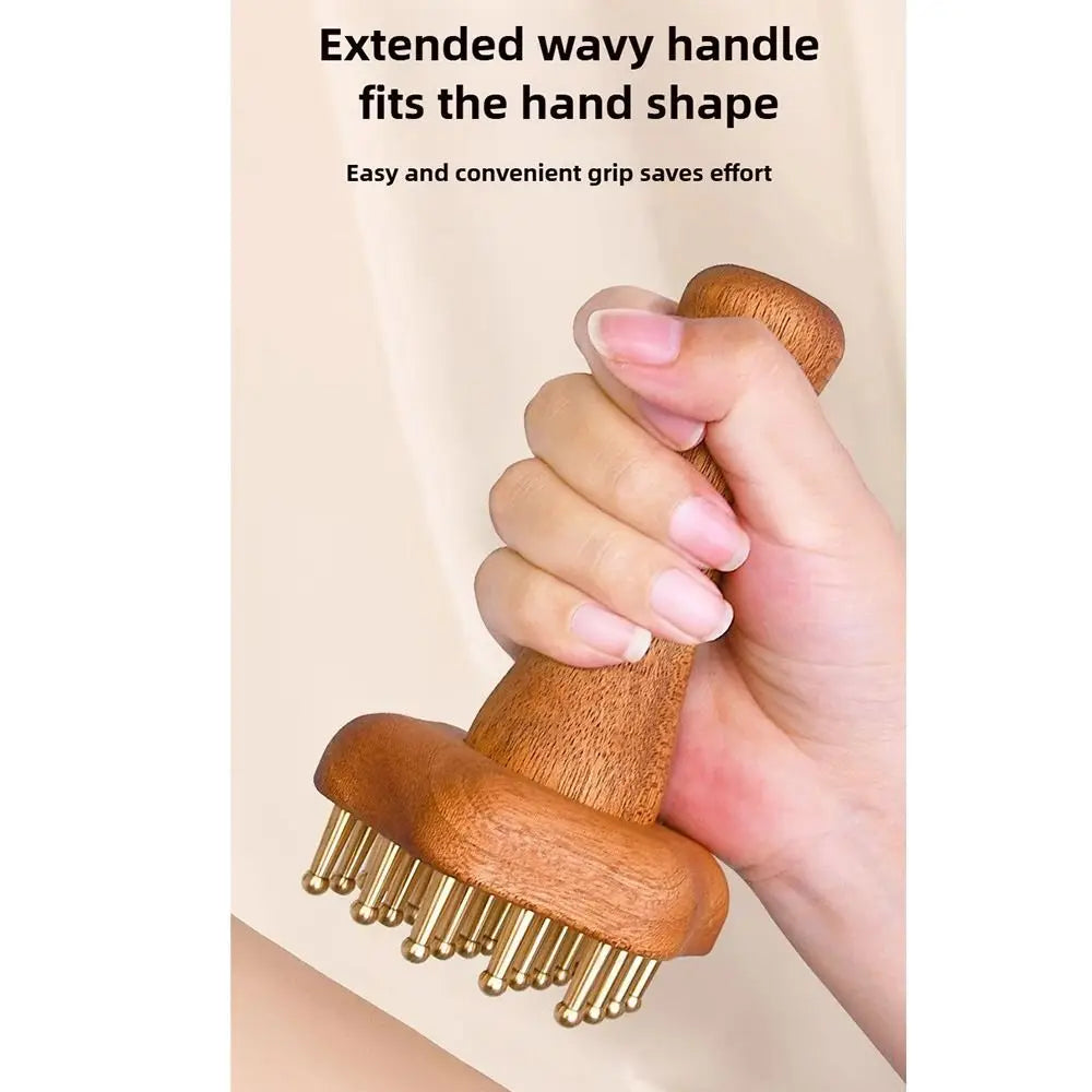 Portable Wood Massage Brush with Copper Head – 24 Teeth Meridian Massager & Body Sculpting Tool﻿
