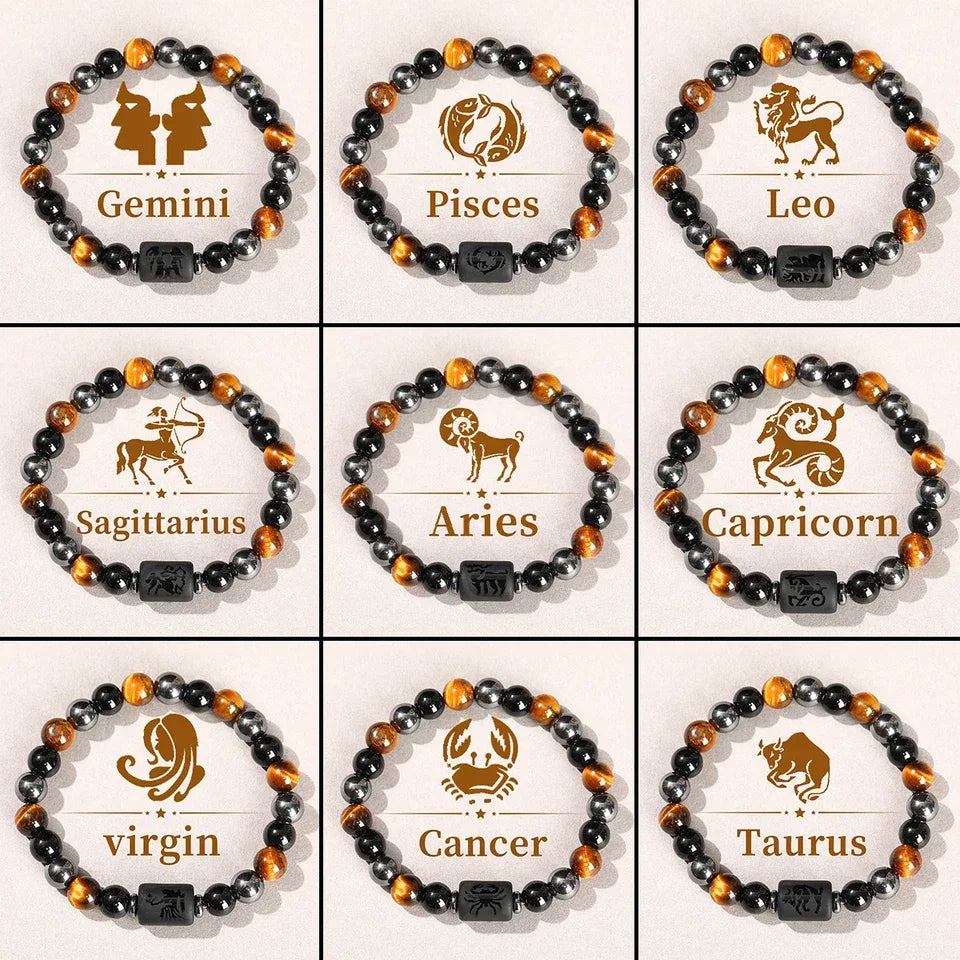 🌌 The "Cosmic Identity" Zodiac Bracelet: 12 Constellation Natural Stone Bangle for Men & Women