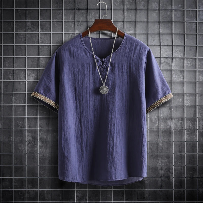 ✨ The Seoul Minimalist: Premium Men’s Plus Size Hawaiian Shirt (M-5XL) – Ultra-Lightweight Solid Color Fabric, Korean "Clean Fit" Aesthetic, and Breathable Short-Sleeve Casual Button-Down Navy Blouse Man