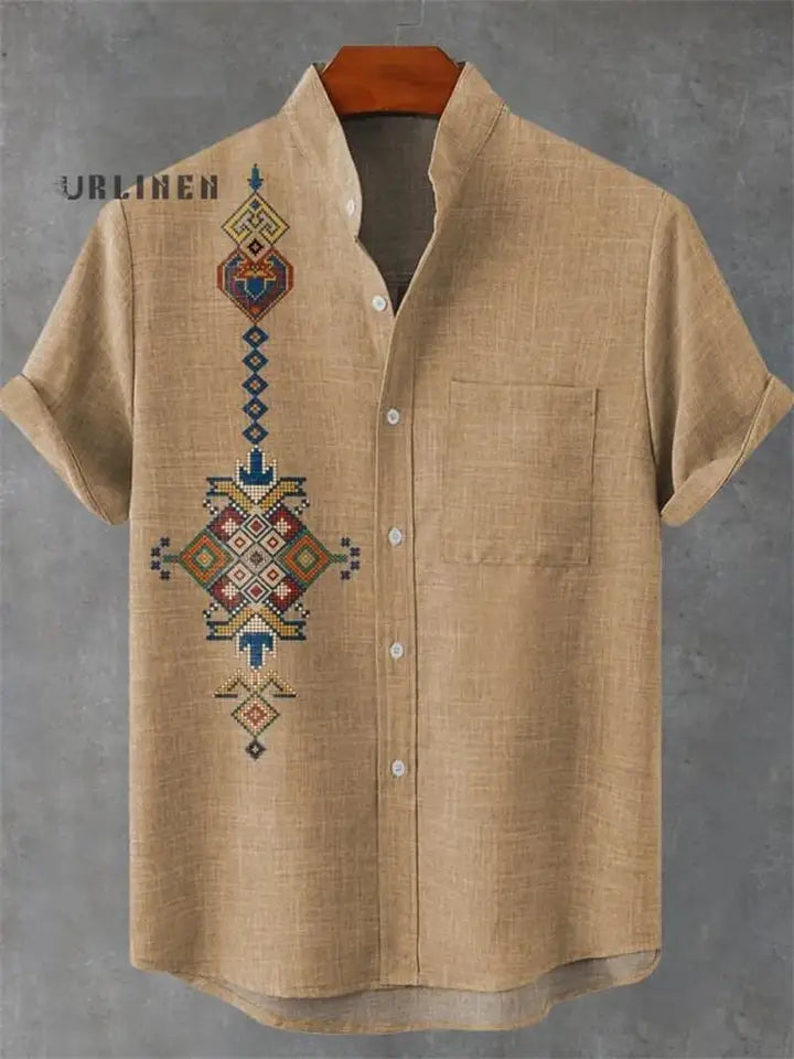 🏝️ The Elite Geometric Camisa: Premium Men’s Short-Sleeve Linen Shirt – High-Definition 3D Artistic Print, Ultra-Breathable Casual Button-Down, and Sophisticated Hawaiian Holiday Fashion (Incredible Value Edition)