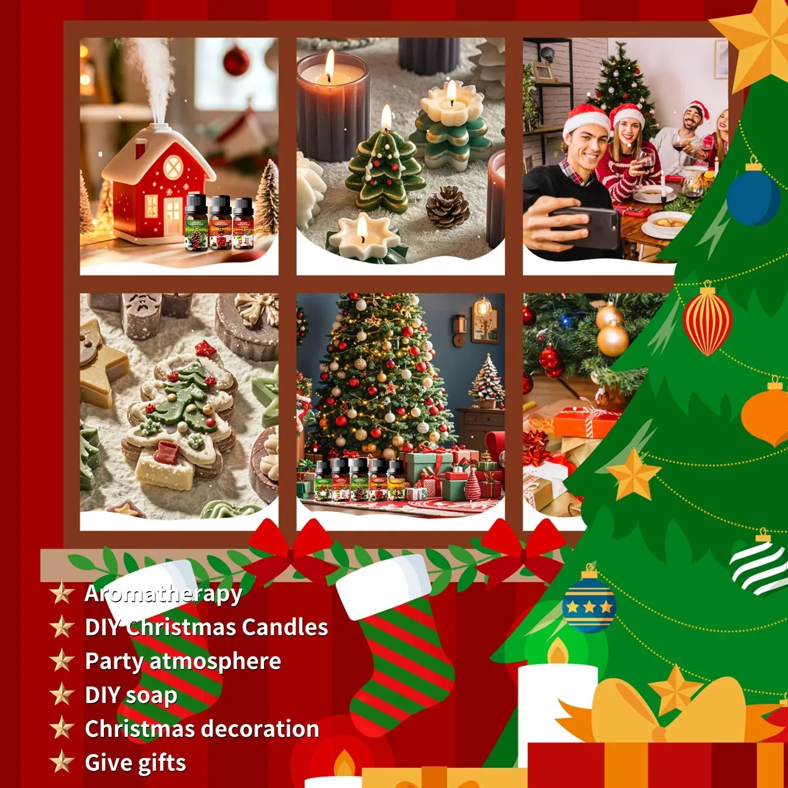 🎄 6PC/1PC Christmas Perfume Essential Oil Gift Set – Festive Aromatherapy Collection for Diffuser, Candle Making, and Home Freshening